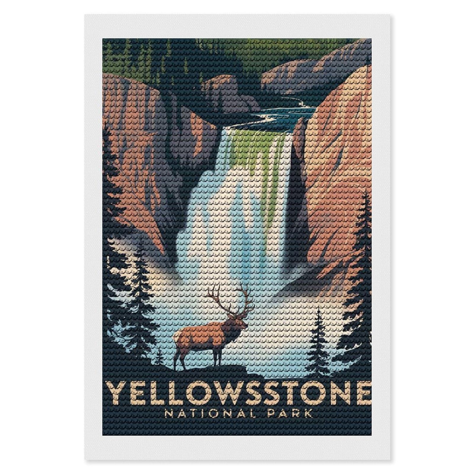 Junmoney Yellowstone National Park Vintage Style Diamond Painting Canvas Set 8"x12", Mindful Craft Activity, Nice Detail and Sparkle, Farmhouse Decor, Birthday Gift