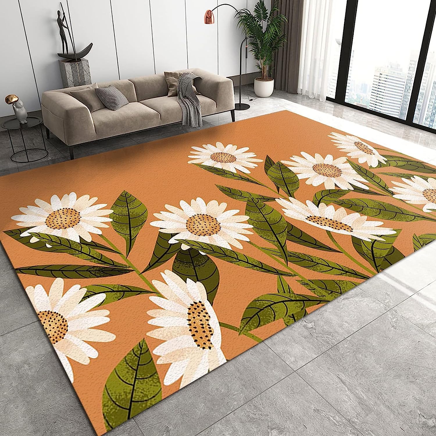Tapis Chambre Grande Camomille des Plantes Ado Garcon Enfant Adulte,Tapis De Salon Bain Home Antiderapant 3D Décoration Tapis Poil Ras Flanelle Tout Doux 160 X 230 Cm