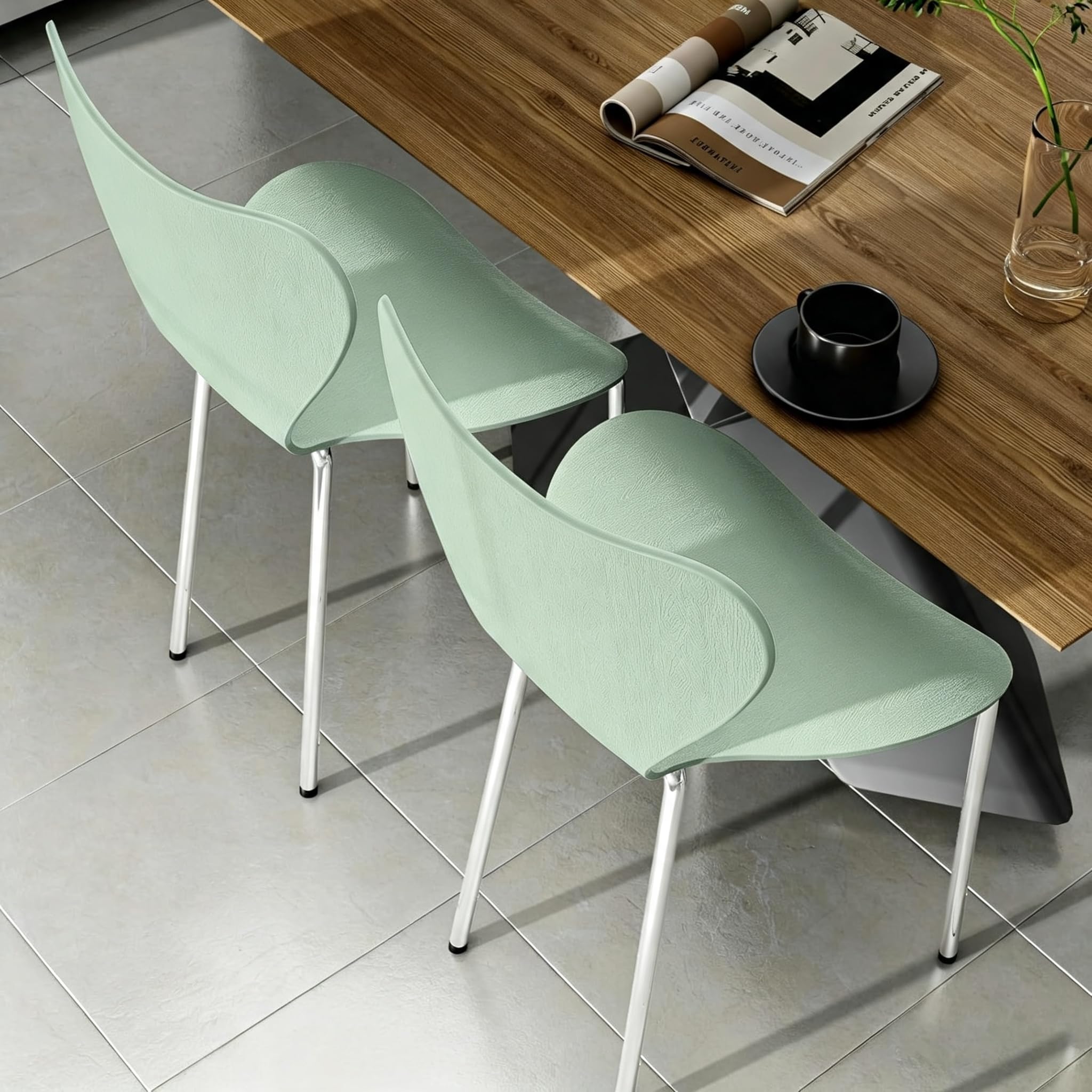 Juego de 4 Sillas de Comedor de Polipropileno - Sillas de Plástico Para Salón y Comedor - Verde Claro