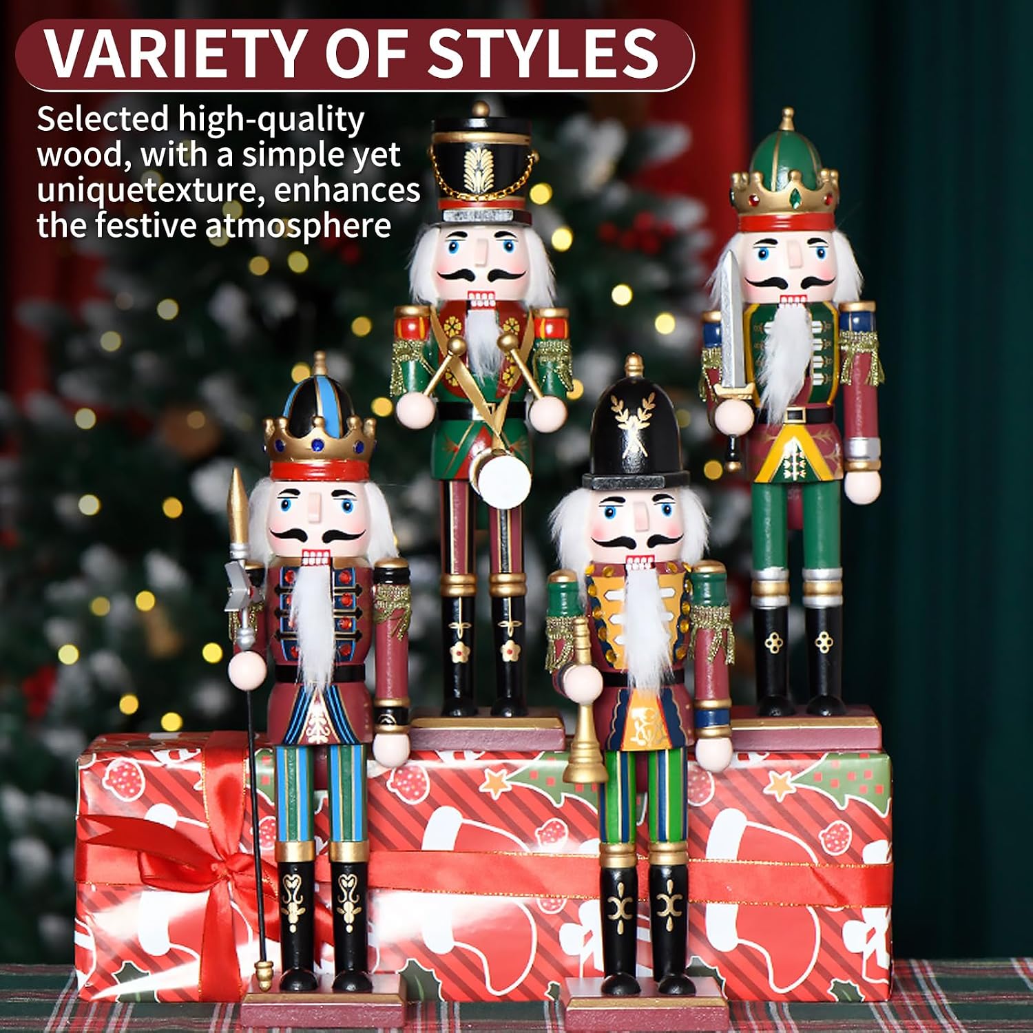 11.8 Inch Christmas Decor Nutcracker Ornaments, Wooden Nutcrackers Figures, Festive Collectible Gift for Table Desktop Fireplace Thanksgiving Christmas Decorations, Swordsmen2