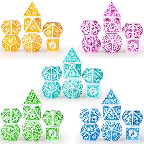 Miniatura 8 de CiaraQ Dados DND con 5 bolsas, 5 juegos de dados poliédricos retro para juegos de mesa MTG D&D, 35 piezas de dados para juegos de rol