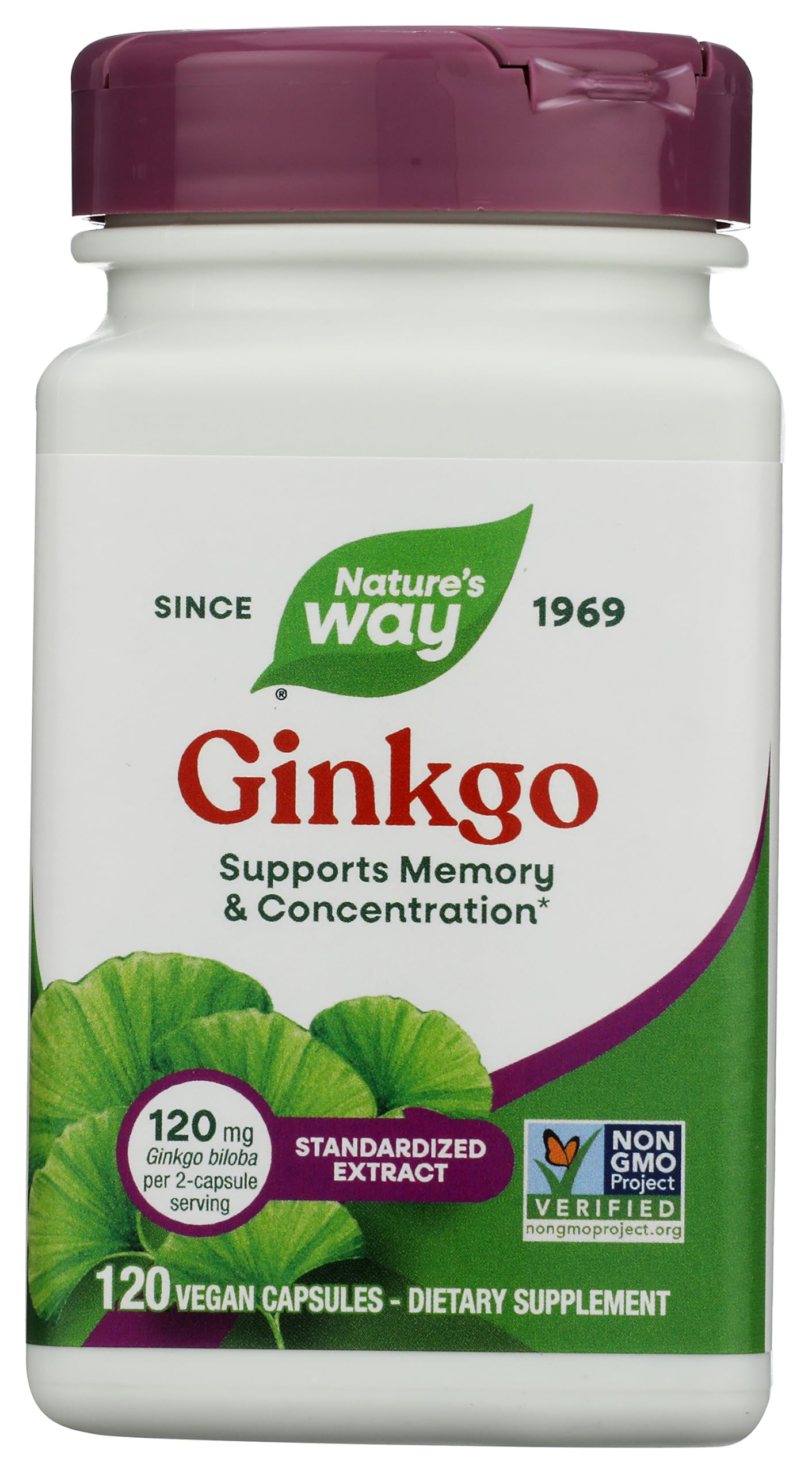 Nature's Way Ginkgo Premium Extract, Supports Memory & Concentration*, 120 mg Ginkgo Biloba Extract per 2-Capsule Serving, with Gotu Kola, Vegan, Gluten Free, 120 Capsules (Packaging May Vary) 120 Count (Pack of 1)