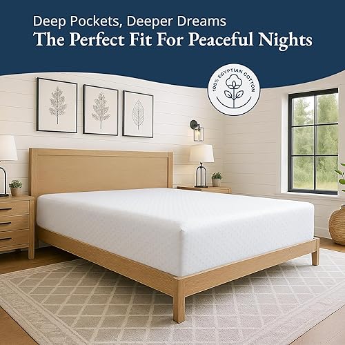 Miniatura 5 de Lane Linen Sábana bajera ajustable 100% algodón egipcio tamaño King (79 x 81 + 16 pulgadas), elegante tejido satinado, ultrasuave, transpirable,