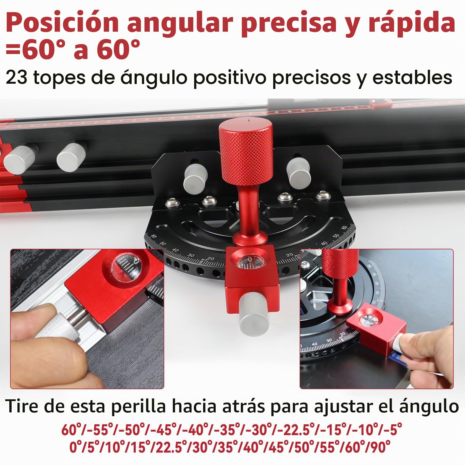 Calibre de inglete para sierra de mesa ajustable multi-ángulo -60° a 60° Calibre de inglete de precisión con parada de ángulo rápido para sierra de mesa, sierra de cinta, mesa de enrutador. Compatible