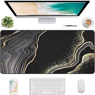 Atufsuat Extended Gaming Mouse Pad, XXL Large Desk Pad 30 x 14 Inch, Big Computer Keyboard Mousepad, Waterproof Mouse Mat with Stitched Edges and Non-Slip Base for Women Office Gaming, Black Marble
