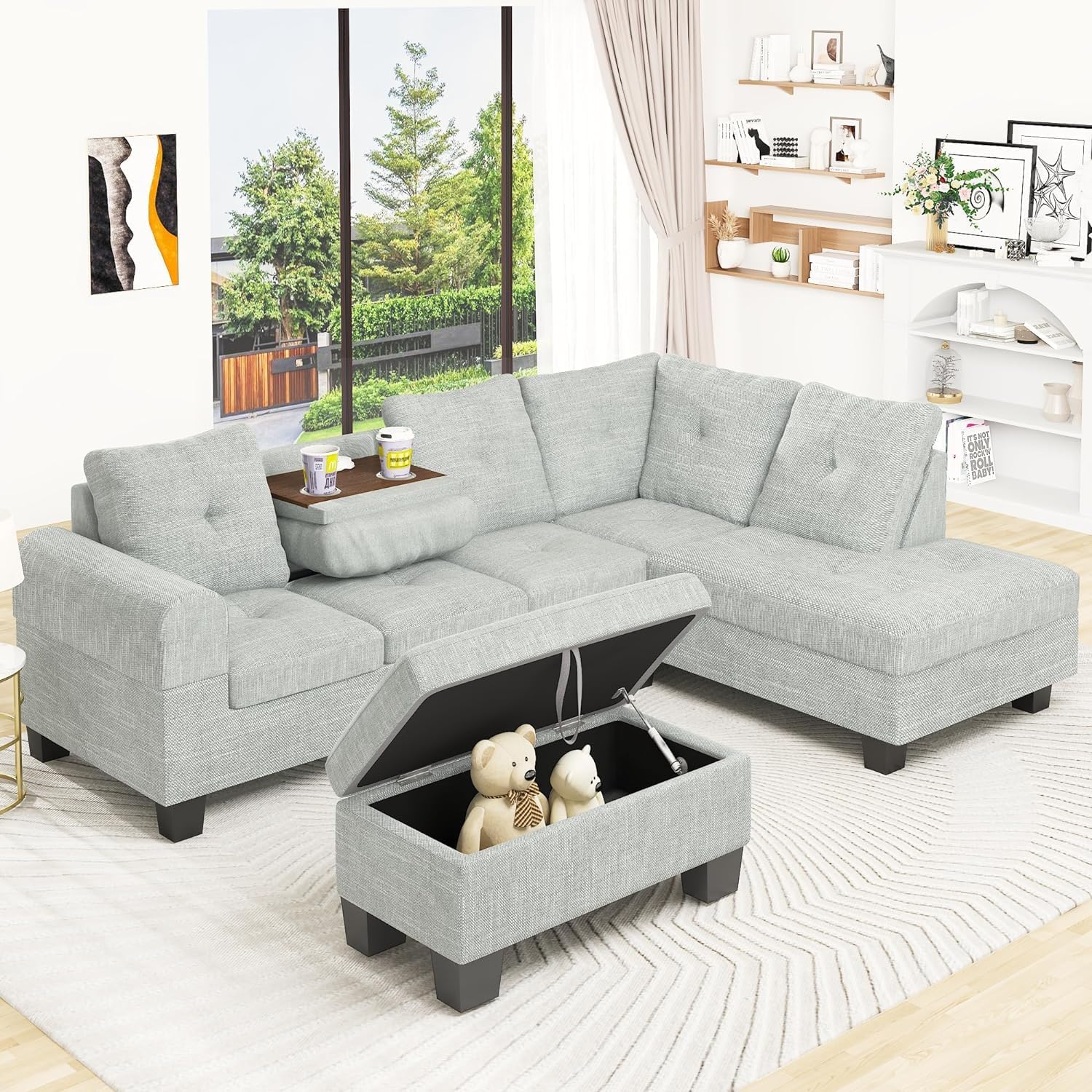 Lamerge Storage Ottoman, Modern Modular Sectional Lounge, L