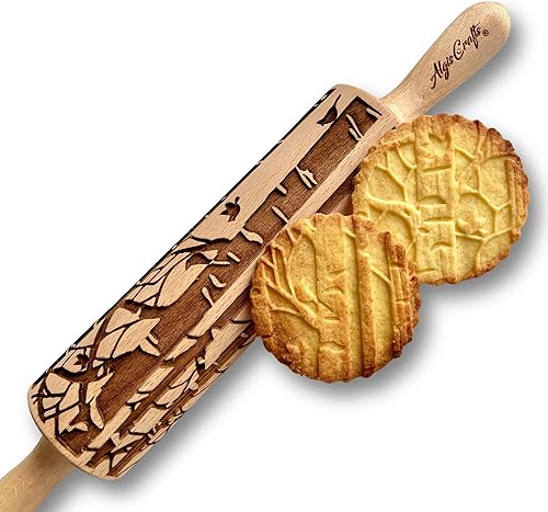Rodillo de madera grabado grabado en relieve para galletas o arcilla por Algis Crafts