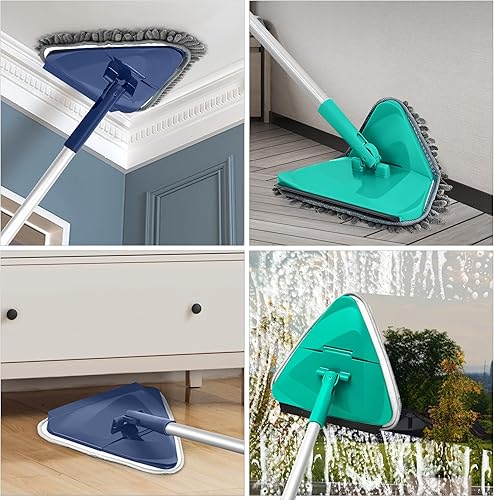 Miniatura 5 de JEHONN Cabezales de repuesto para trapeador de pared triangular, 2 almohadillas de felpilla y 2 almohadillas de microfibra para uso húmedo y seco