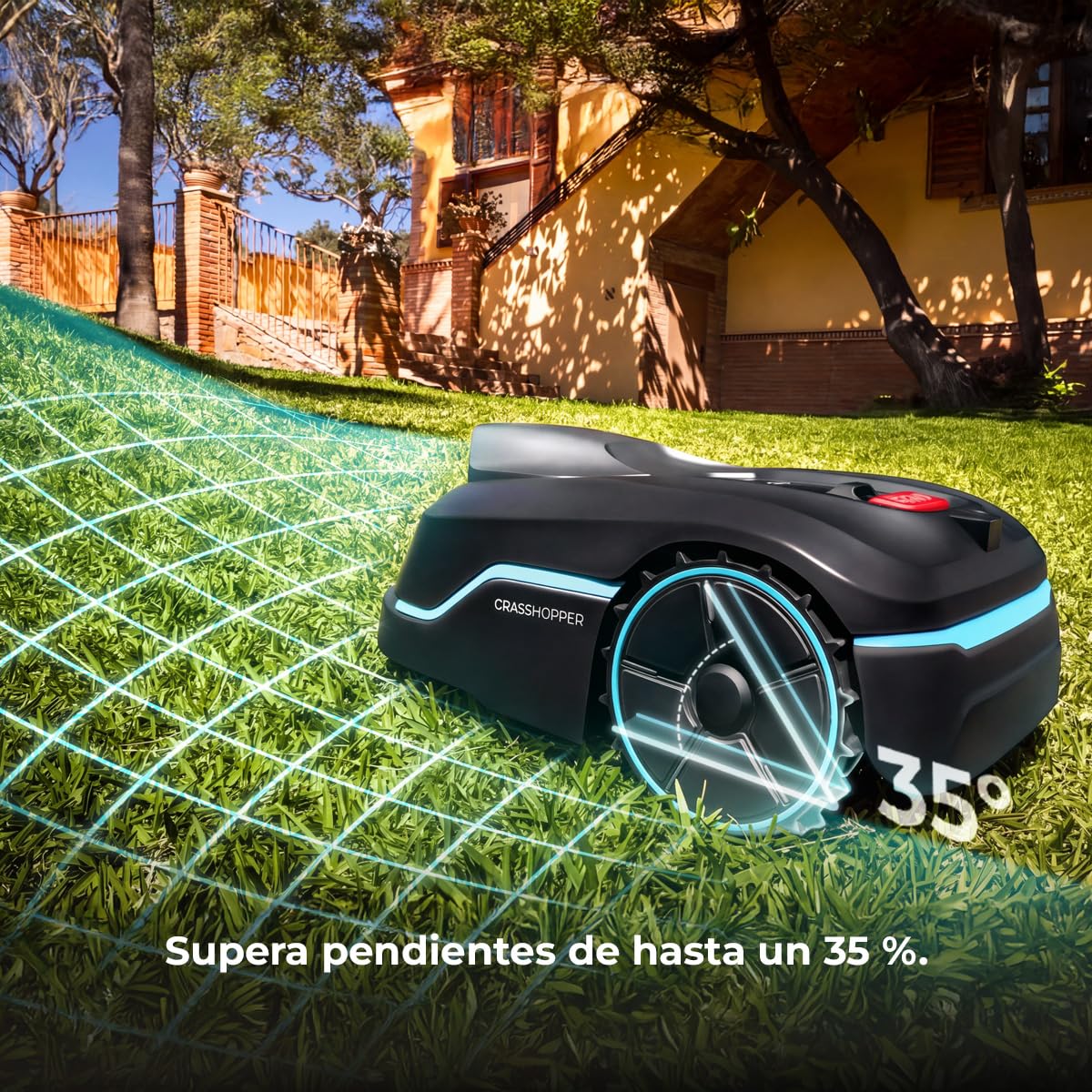 Cecotec Robot Cortacésped sin Cables - Reconocimiento de Objetos y Cámara Conga Grasshopper 800 ProAI. Autonomía hasta 800m², Corte Regulale Entre 30-60 mm, Control App, IPX5