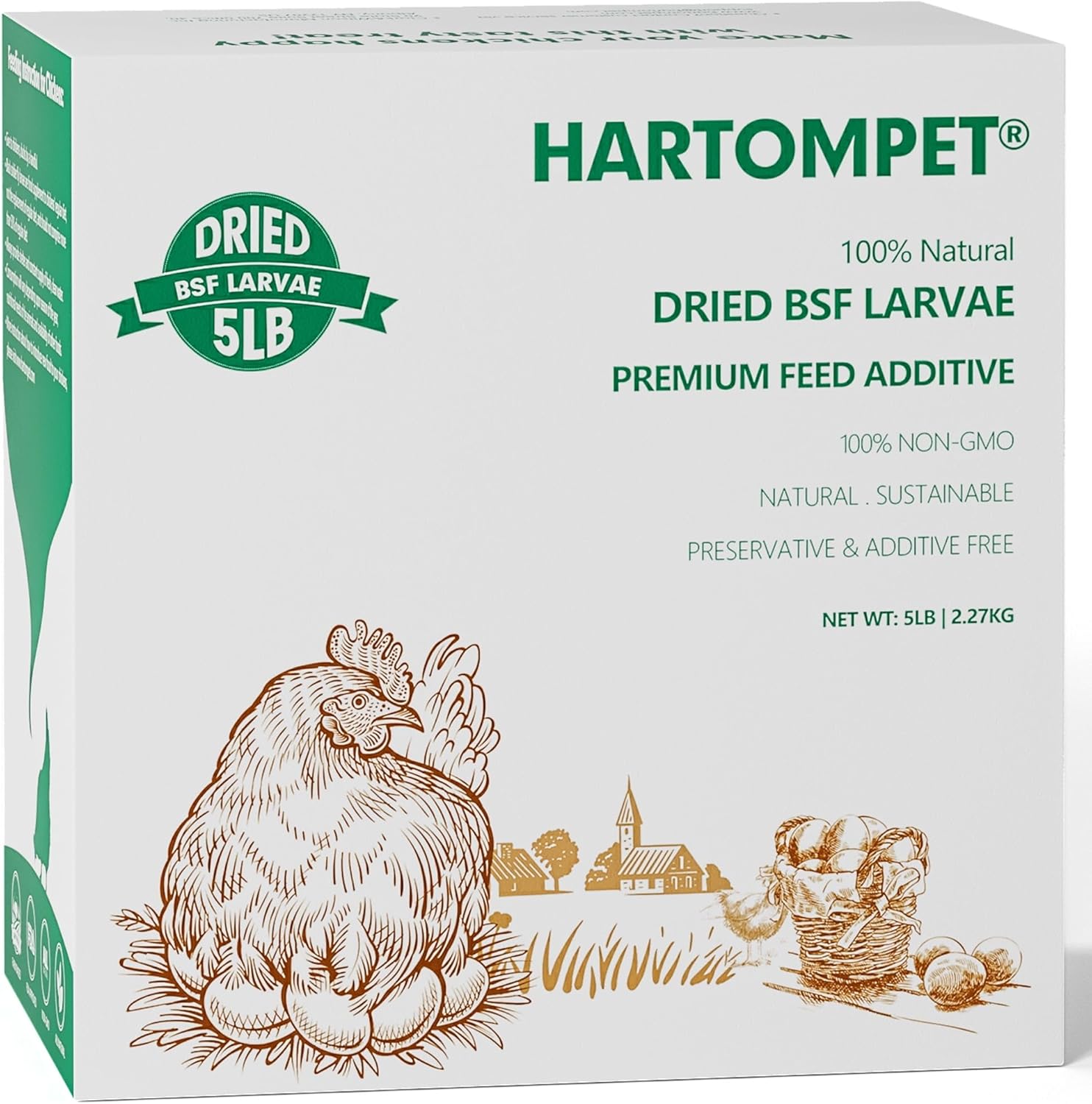 HARTOMPET Dried Black Soldier Fly Larvae, 85X Calcium Poultry Feed, High-Protein Treats for Hens 5LB