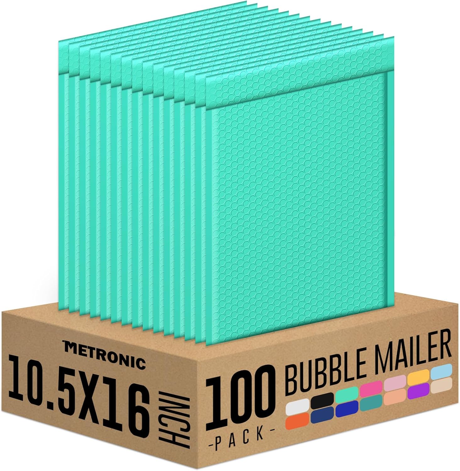 Metronic Bubble Mailer 10.5X16 Inch Teal 100 Pack, Waterproof Padded Envelopes,Self-Seal Bubble Mailers Cushioning Bubble Envelopes for Shipping,Jewelry Makeup Supplies, Packaging Bulk
