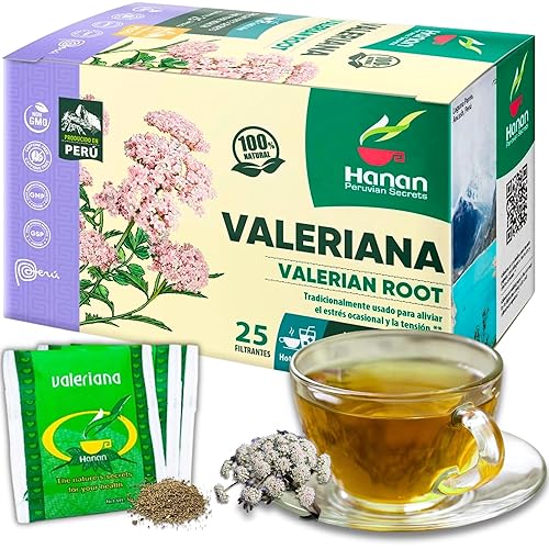 Hanan Valeriana Root Tea Valeriana  25 bolsas de té de hierbas de raíz de valeriana del Perú  Suplemento calmante de la naturaleza para la