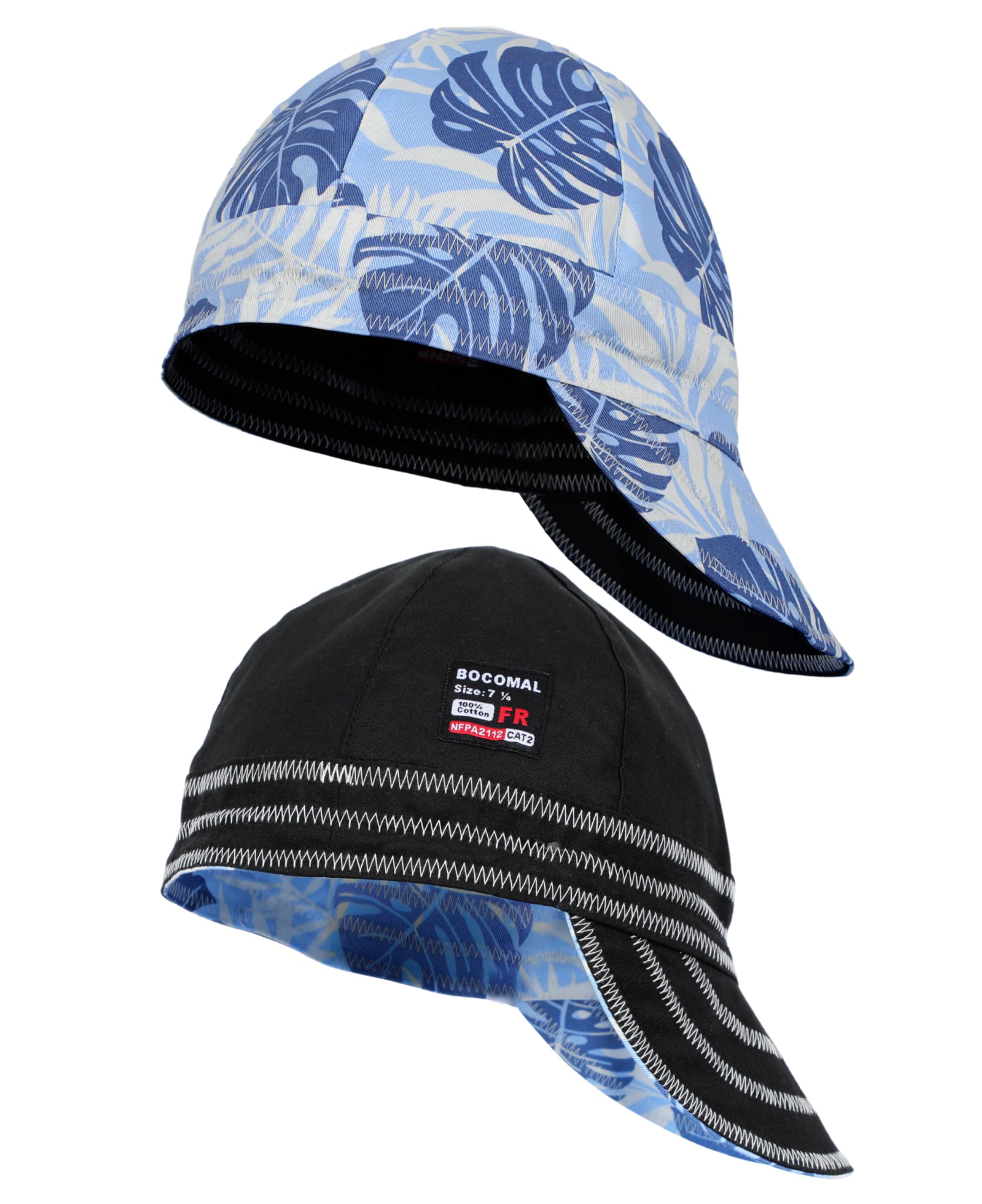BOCOMAL Welding Cap FR CAT2 Midweight Printed 6 Pannel Welder Caps-2 Pack