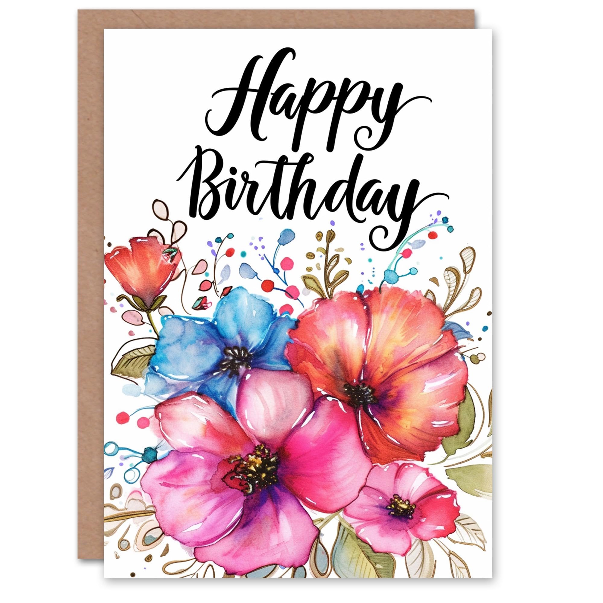 Artery8 Birthday Card Floral Watercolour Flower Bouquet For Her Gran Sister Niece Daughter Wife Woman Greeting Card