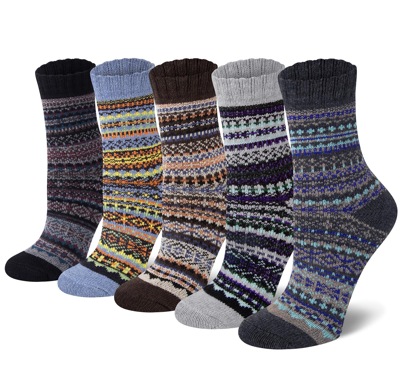 5pairs Women Merino Wool Socks Winter Thermal Soft Business Chunky Knitting Socks for Ladies Breathable Premium Hiking Socks Lightweight, Wool Socks Gift for Men Women（Pink+Purple+Black+Dark Grey）