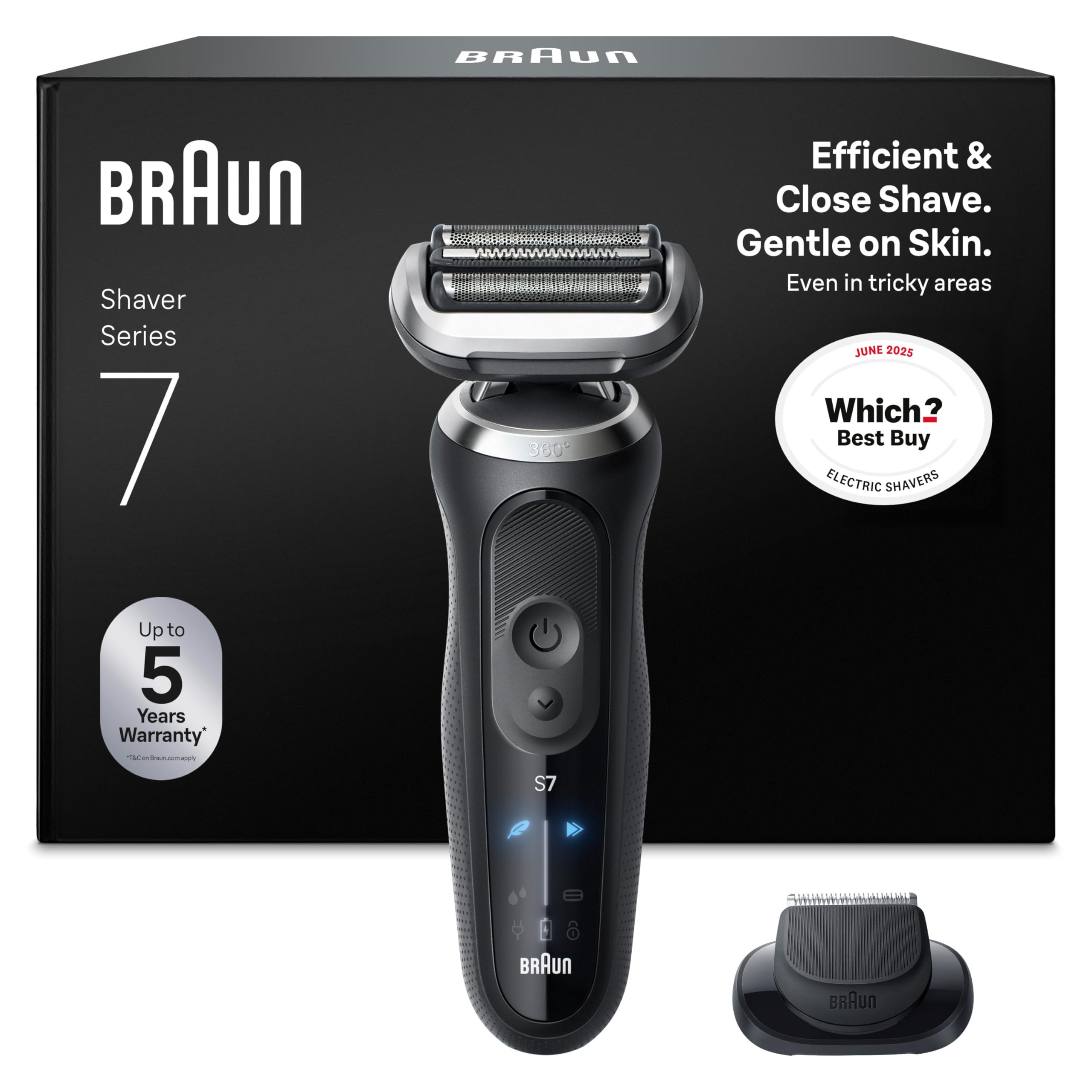 Braun Series 7 Electric Shaver, Up to 60 min, Cordless, Wet & Dry Razor for Men with Precision Trimmer Attachment, 100 Percent Waterproof, 72-N1200SI, Black