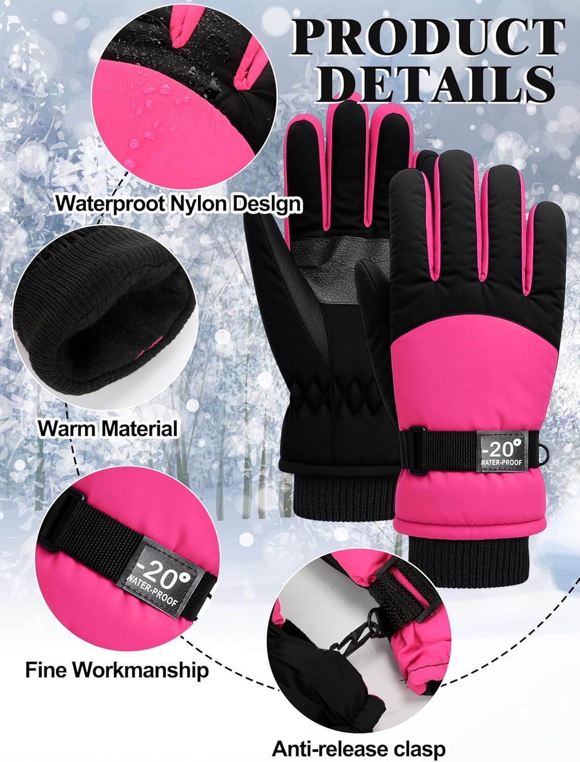 Geyoga Kids Waterproof Winter Snow Ski Gloves for Boy Girl Outdoor Warm Thickening Snowboard Gloves - Image 4