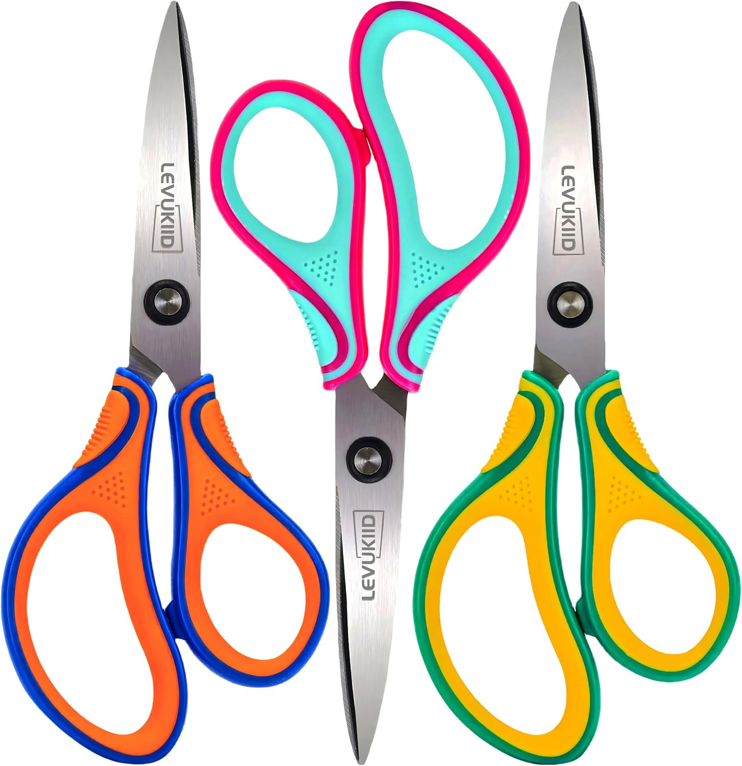 6.5-Inch Kids Scissors for Ages 8-12,pointed tip child scissors, Three Color Handles, Craft Cutting Tool