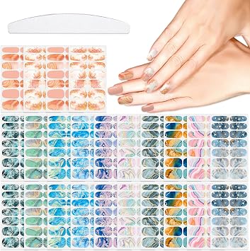 24 Sheets 336 Pcs Marble Design Nail Stickers Nail Polish Stickers Full Nail Wraps for Women Girls Nail Art Decals Gel Nail Strips Wraps for Nails Stick On Gel Polish Strips with Nail File