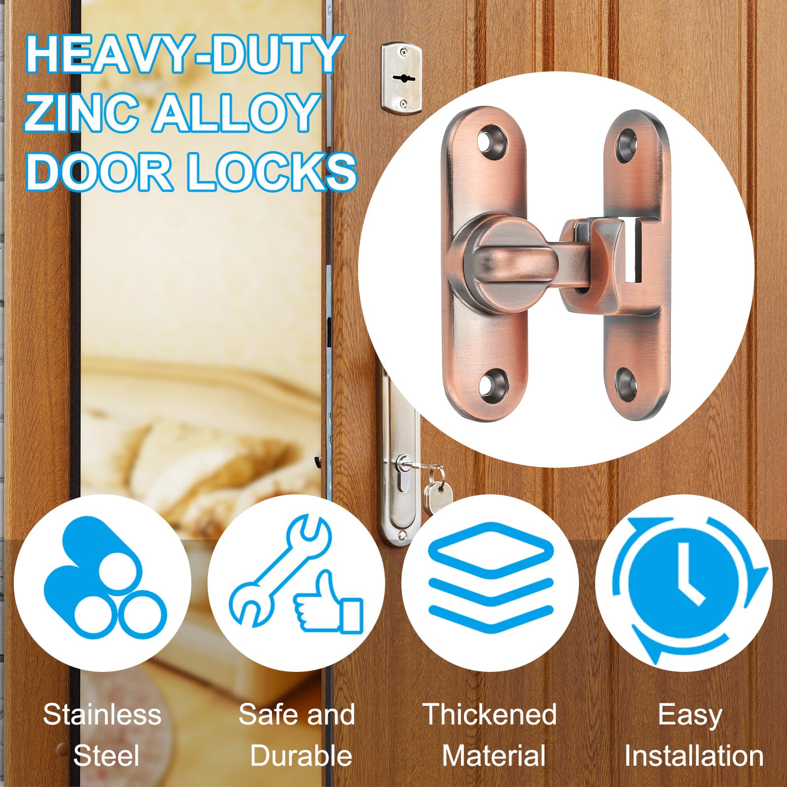 PATIKIL 1 Pack Flip Sliding Door Latch Safety Bar Gate Lock Hardware for Cabinet Bathroom Bedroom Garden Copper Tone - Image 3
