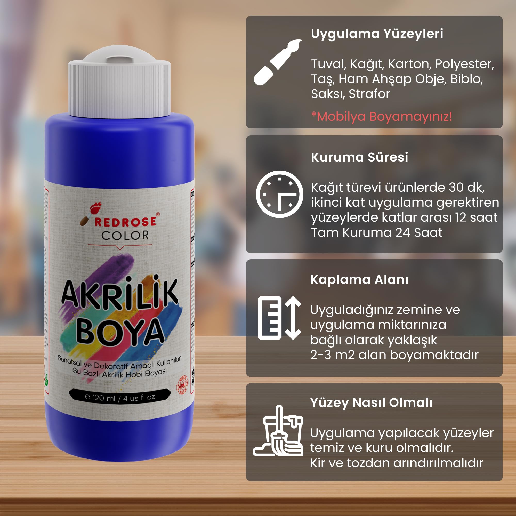 Red Rose Mavi Akrilik Boya 120 ml