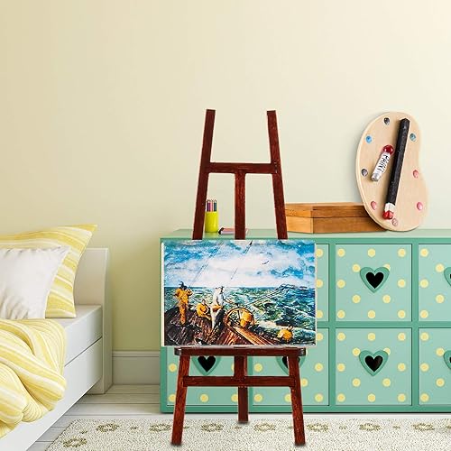 Miniatura 7 de Skylety Juego de accesorios de pintura de casa de muñecas de 3 piezas, caballete de madera, paleta en miniatura, caja de acuarela para muñecas