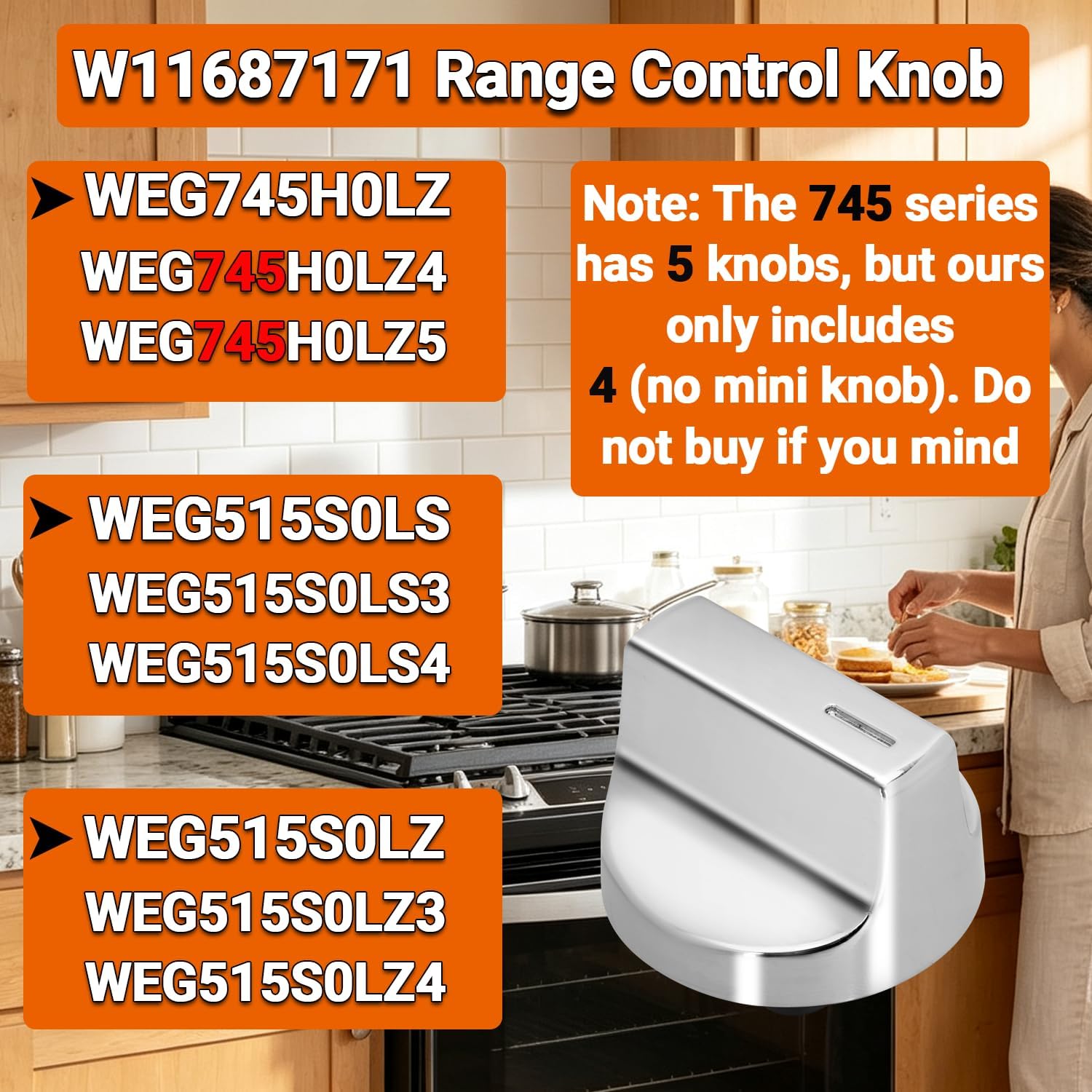 Sieri WEG745H0LZ4 WEG745H0LZ5 WEG515S0LS3 Knobs for Whirlpool Gas Stoves