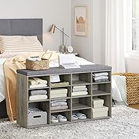 Vista 8 de DINZI LVJ Shoe Storage Bench with Cushion, 14-Cubby Shoe Rack, Adjustable Shelves, Multifunctional Shoe Organizer Bench for Entryway, Mudroom