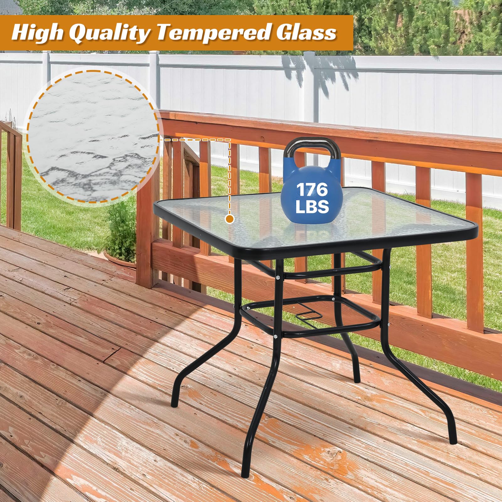 Garden Table Glass Top Patio Furniture Deck Box Outsunny 80Cm