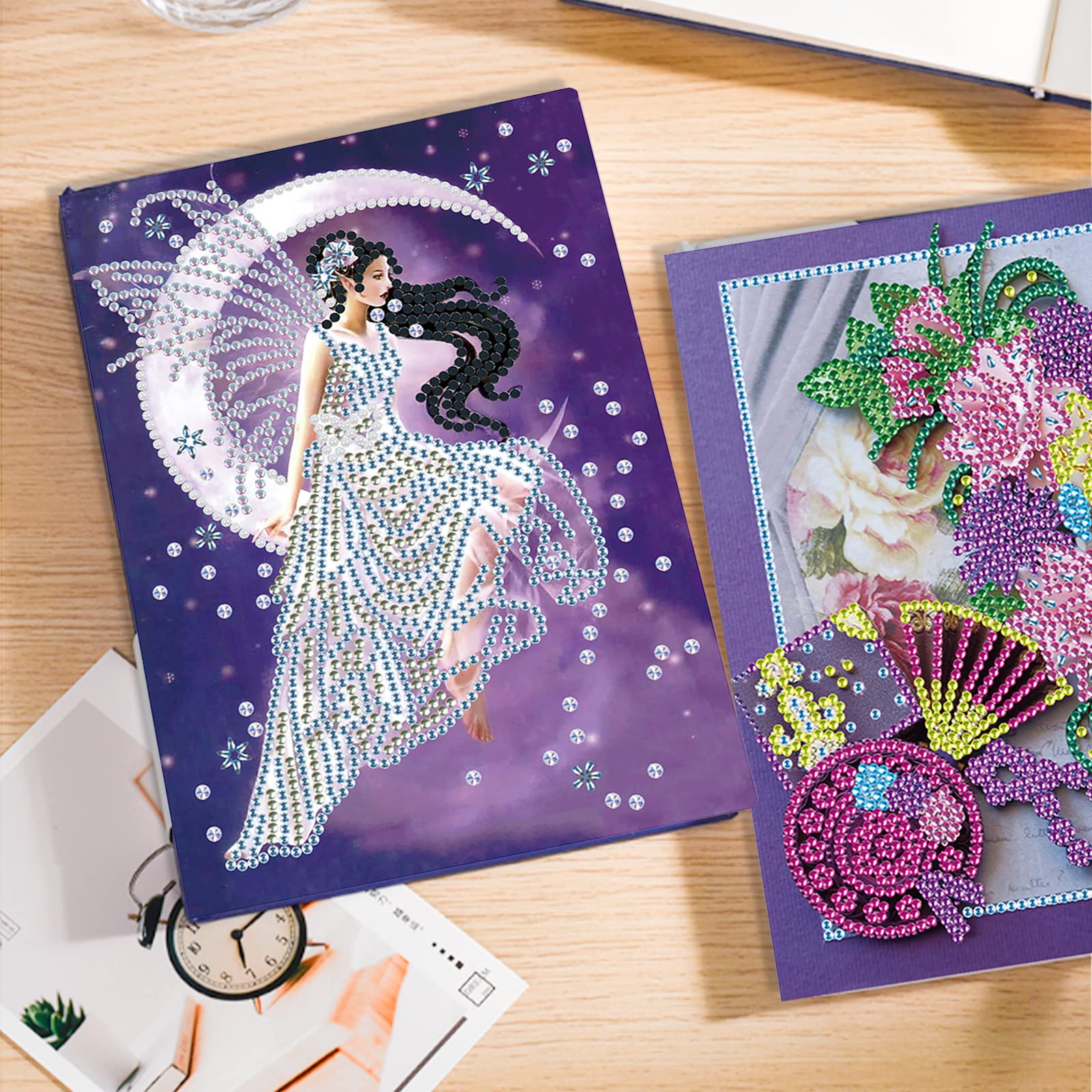 DCIDBEI Diamond Painting Quaderno Set di 2 Taccuino A5 Bambini Blocco Note A5 Diario Segreto Bambina Quaderno Schizzi Diamond Painting Quaderni Fata Farfalla e Fiori Regalo per Adulti