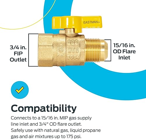 Miniatura 18 de Eastman Válvula de bola recta de latón de gas, 1/2 in FIP x 3/8 in OD Flare hembra, mango de 1/4 vuelta, 60001