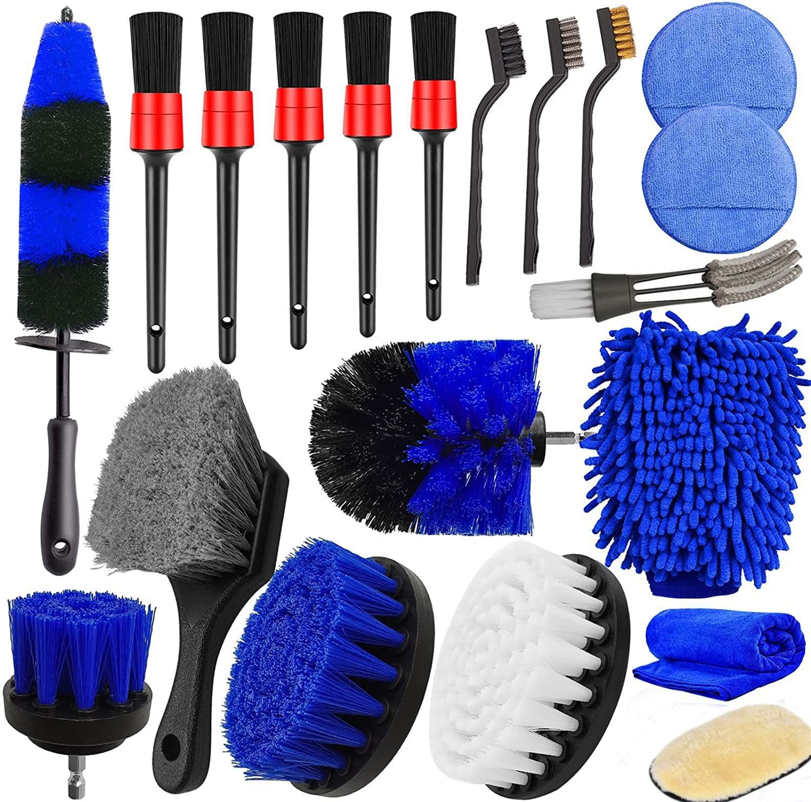 20 Piezas Kit De Limpieza Interior Del Automóvil Kit De Detalles Del Automóvil Para Limpiar Ruedas, Neumáticos, Tablero De Instrumentos, Cepillos De Detalle De La Alfombra Del Motor