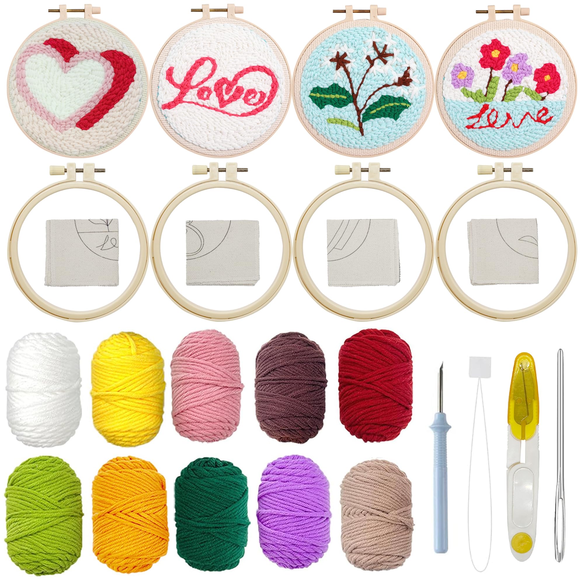 Allazone Punch Needle Kit - Embroidery Set for Beginners & Adults, Handcraft Kit with Love & Flowers Design