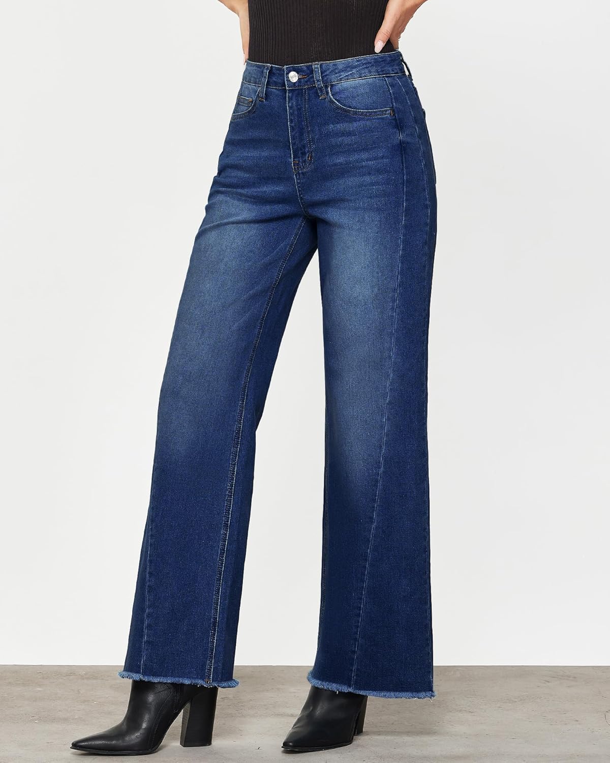 GRAPENT Wide Leg Jeans for Women High Waisted Trendy Strechy Denim Pants Side Seam Frayed Hem Baggy Work Trouser Jeans - Image 7