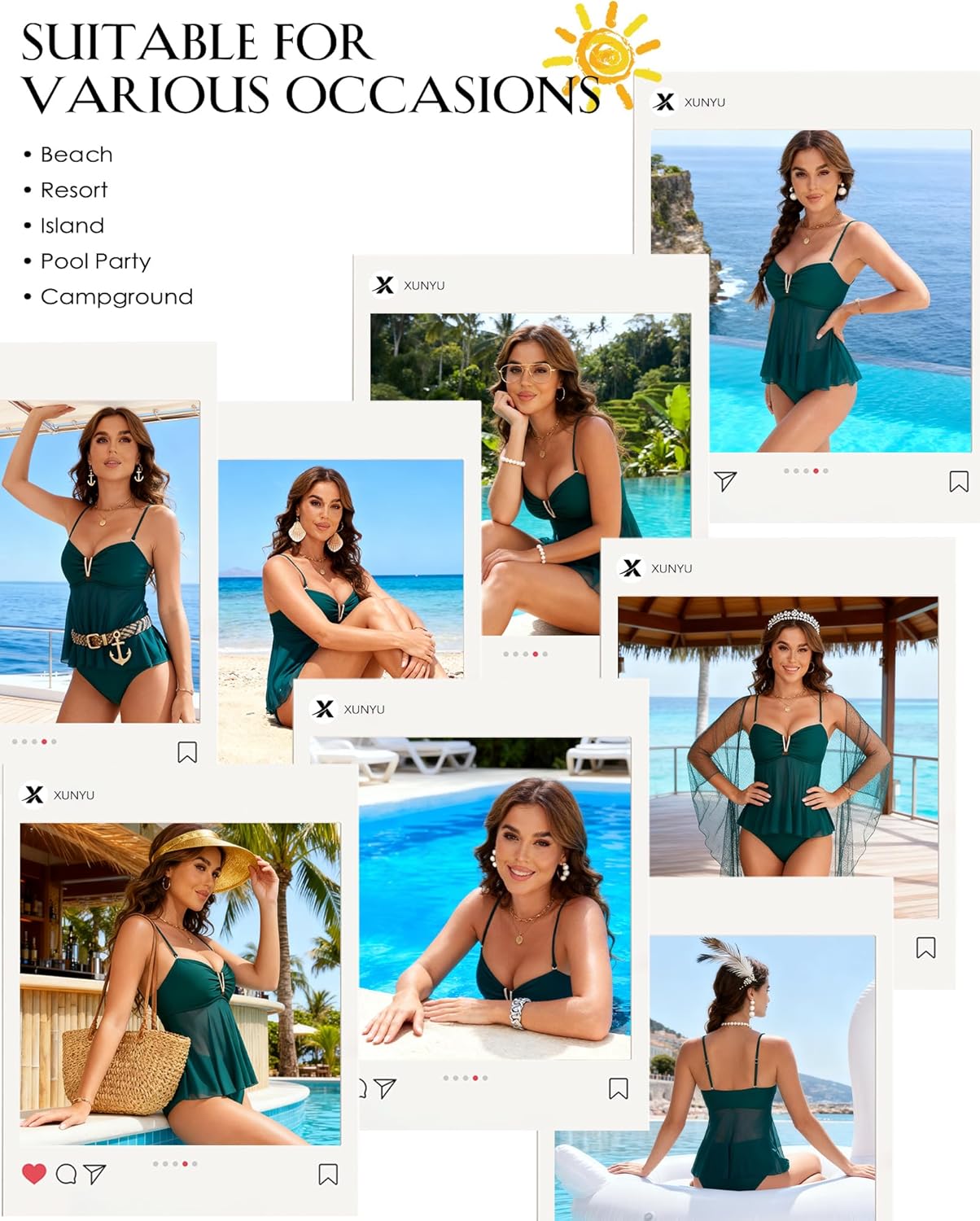 XUNYU Tankini Swimsuits for Women 2 Piece Mesh Bathing Suit Bandeau Tankinis Top High Waisted Tummy Control Swim Suits 2026 - Image 9