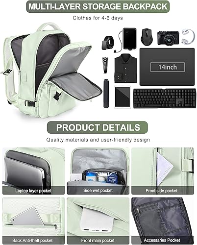 Miniatura 5 de VGCUB Mochila de transporte, mochila de viaje grande para mujeres y hombres, aprobada por aerolíneas, mochila de gimnasio, mochila impermeable para