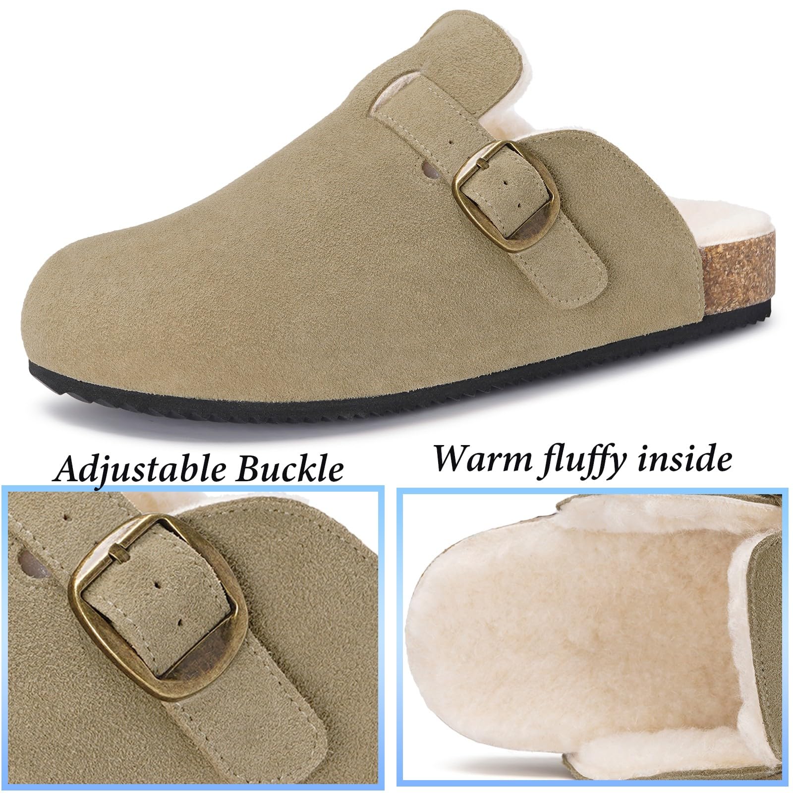 Dokela Pantofole Uomo Donna Invernali in Chiuse Ciabatte in Pelle Zoccoli e Sabot in Sughero Suola Scarpe Calde e Comode 36-48