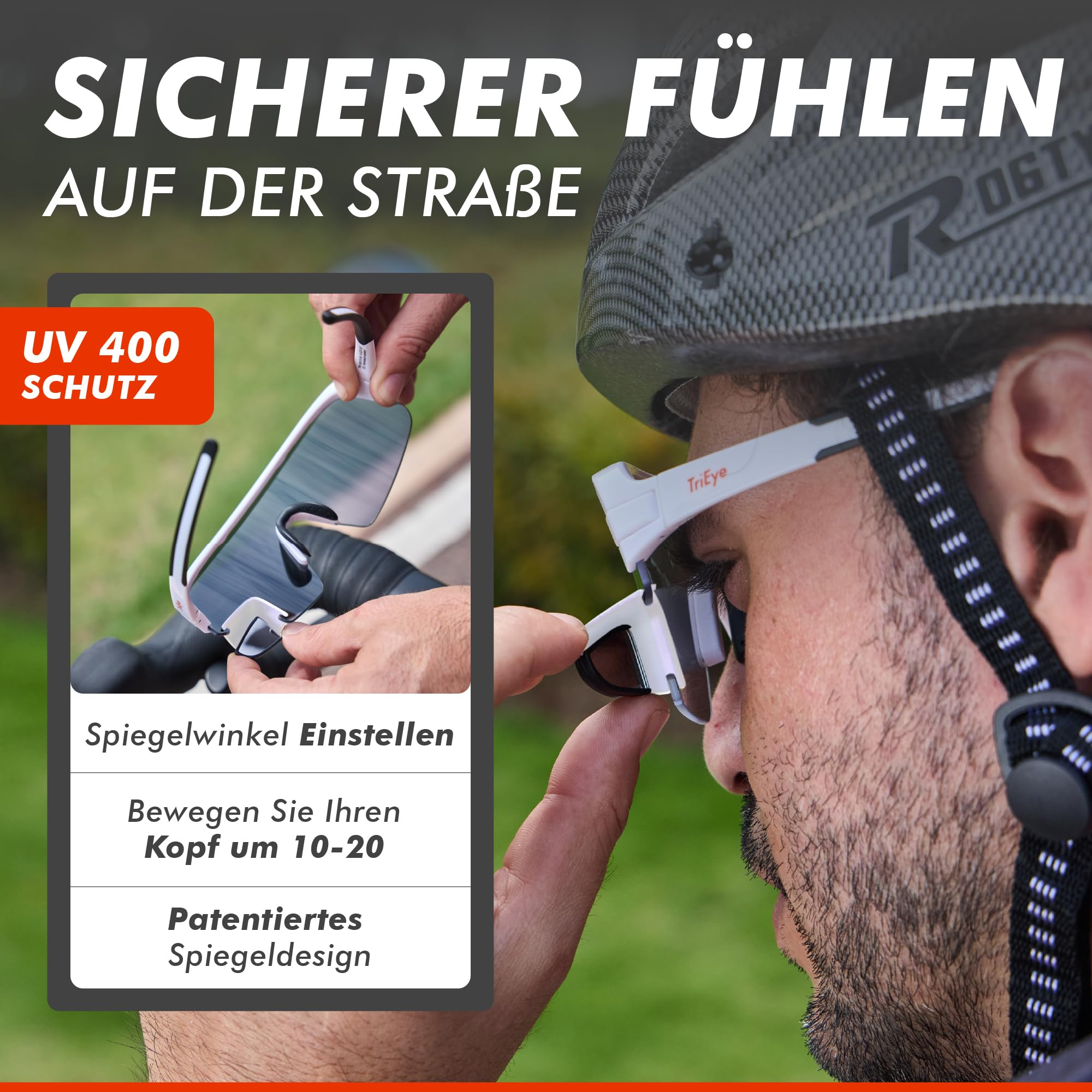 TriEye Fahrradbrille Mit Rückspiegel Links – Selbsttönende Sportbrille Für Herren & Damen – Winddicht & UV400 Schutz – Rennradbrille Für Straße & Pendler – Fahrrad Zubehör