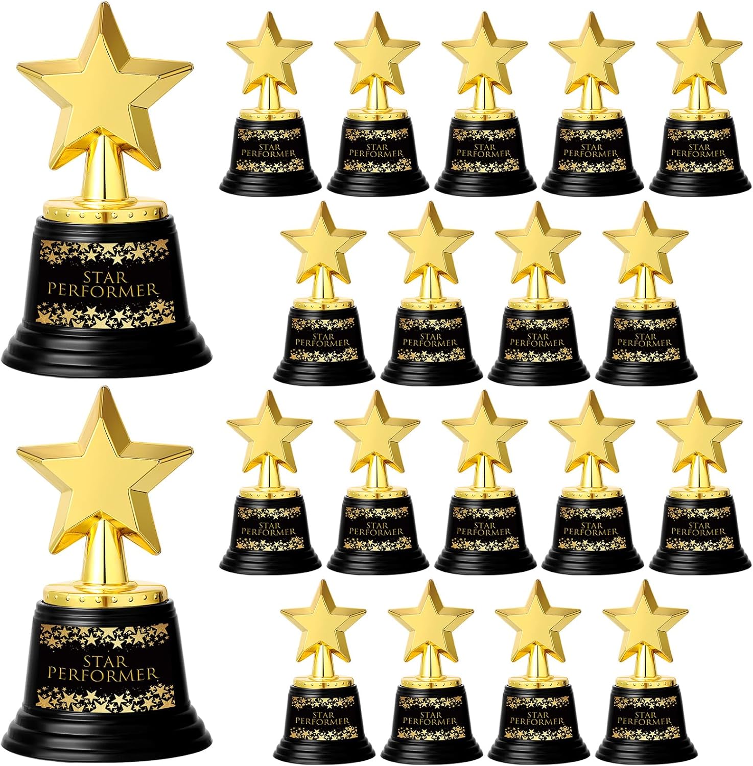 Fumete 20 Pcs Appreciation Gift 5 Inch Plastic Gold Award Inspirational Gift Thank You for Being Awesome Star Thumbs up Award Trophies Bulk Golden Trophies for Teacher Employee Team (Star Style)