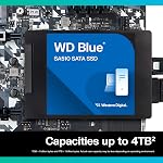 Western Digital 4To WD Blue SA510 Disque SSD Interne SATA - SATA III 6 Gb/s, 2,5"/7mm, Jusqu'à 560 Mo/s - WDS400T3B0A