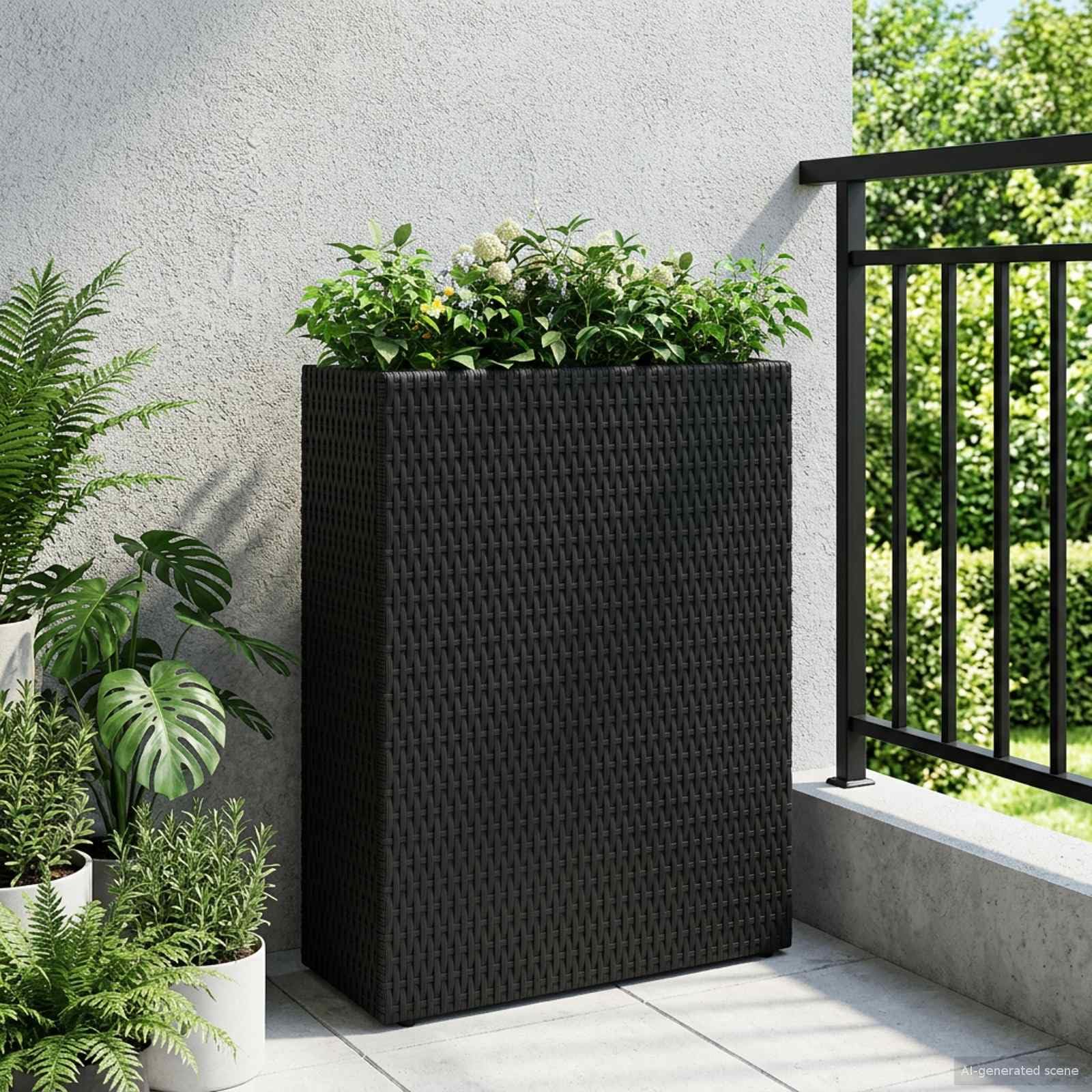 Fengshui Wysoka donica na rośliny, czarna, 55 x 22 x 70 cm, polirattanowa