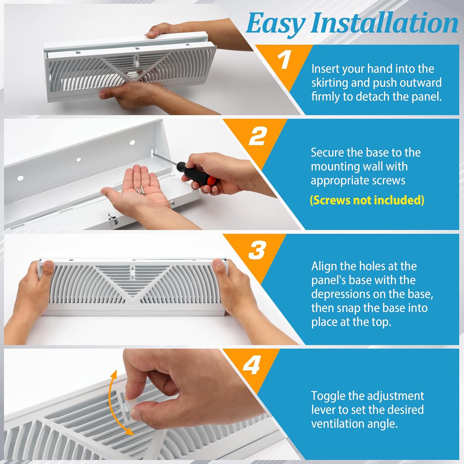 Baseboard Register Diffuser Vent Covers: 12 Pcs 18 Inch Baseboard Diffuser (Duct Opening Size) - Smooth Air Adjust Lever & Easy Install for Home Floor Wall Register Vent Cover - White