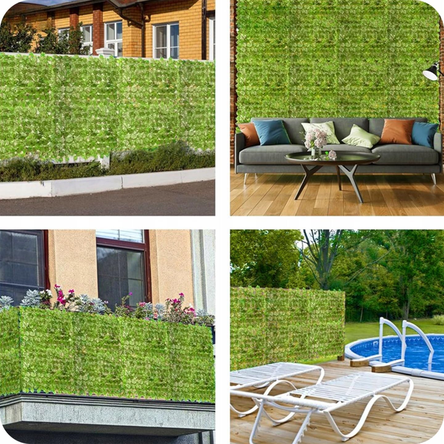 KRUMAD Lot de 2 haie de lierre artificiel de 500 x 50 cm, guirlande suspendue, brise-vue pour balcon et jardin, avec 200 serre-câbles, clôture brise-vue sans perçage, vert