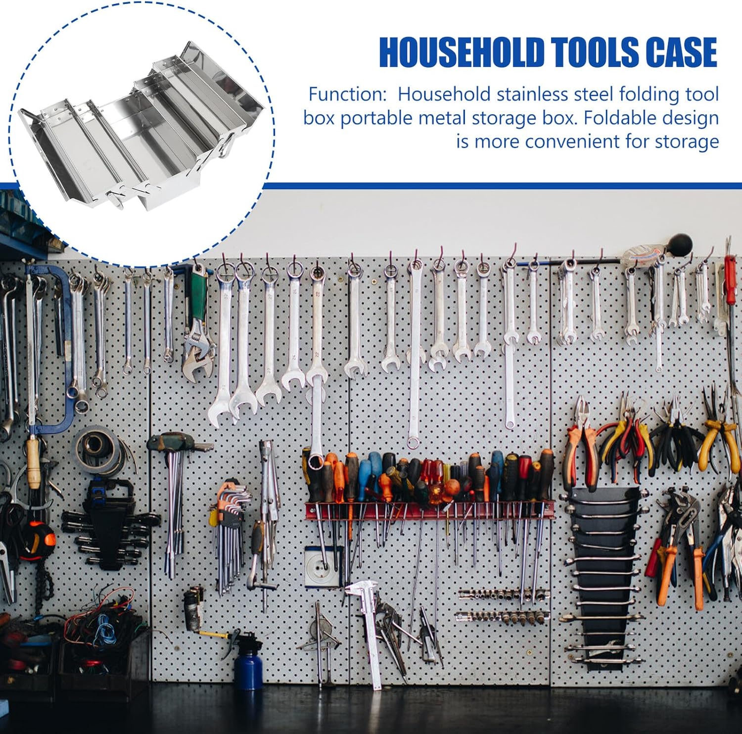 Household Stainless Steel Folding Tool Box with Three Layers, Portable Metal Storage Case for Home Tools Organization and Maintenance
