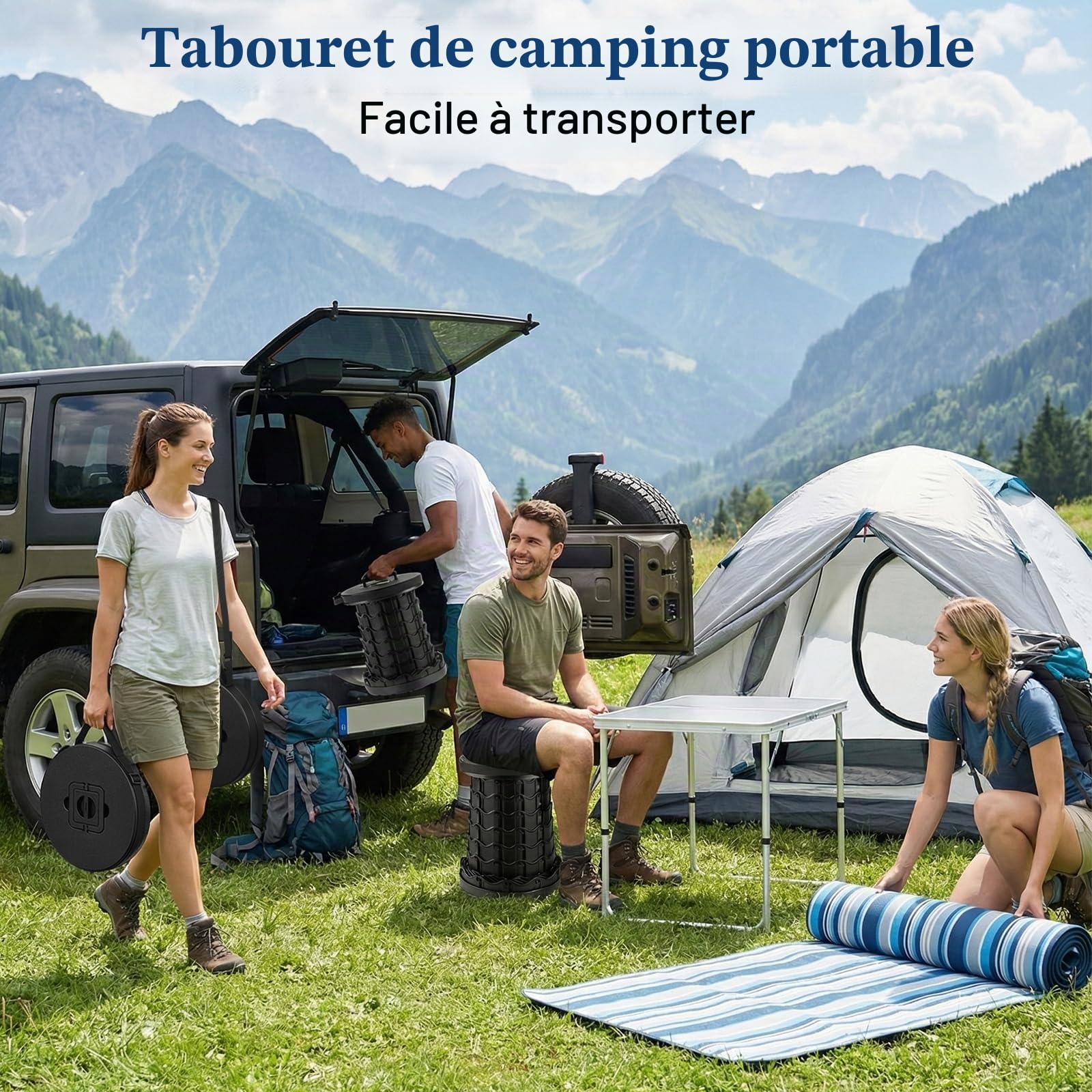 Tabouret Pliant Portable, Plus Haut Tabouret Pliable Camping Réglable en Hauteur 7,5-51,5 cm, Plastique Télescopique Chaise D'extérieur pour BBQ, Pêche, Voyage, Randonnée, Jardin
