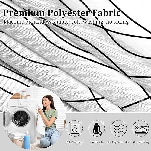 Miniatura 5 de Juego de cortina de ducha sin gancho con forro a presión, cortina de baño a rayas blancas y negras de doble capa, impermeable, tela lavable con