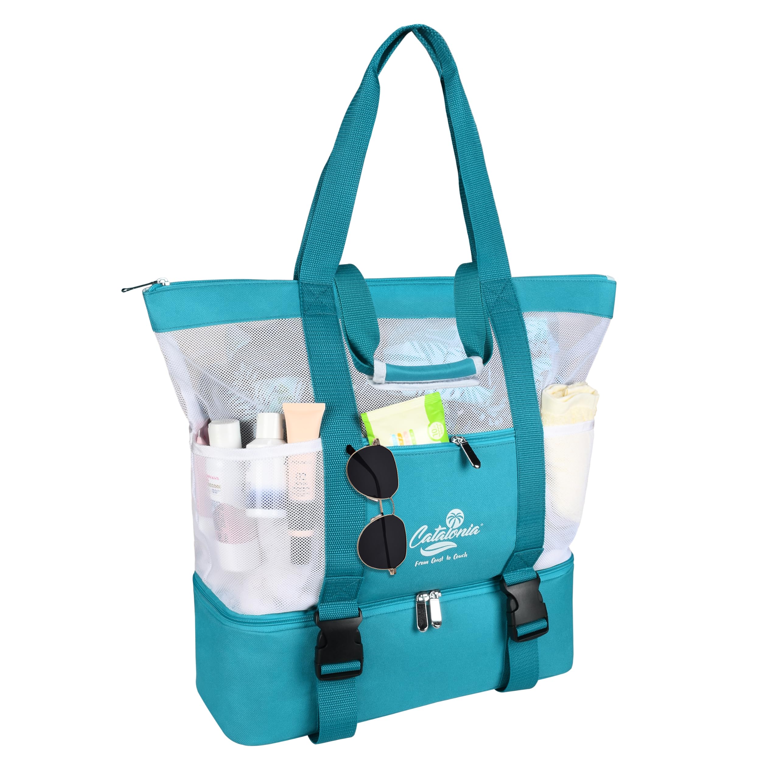 Catalonia Large Beach Tote Bags with Cooler Bag, Mesh Beach Bag Women, Sandproof Beach Bag for Toys & Vacation Essentials for Your Family Beach Trip,