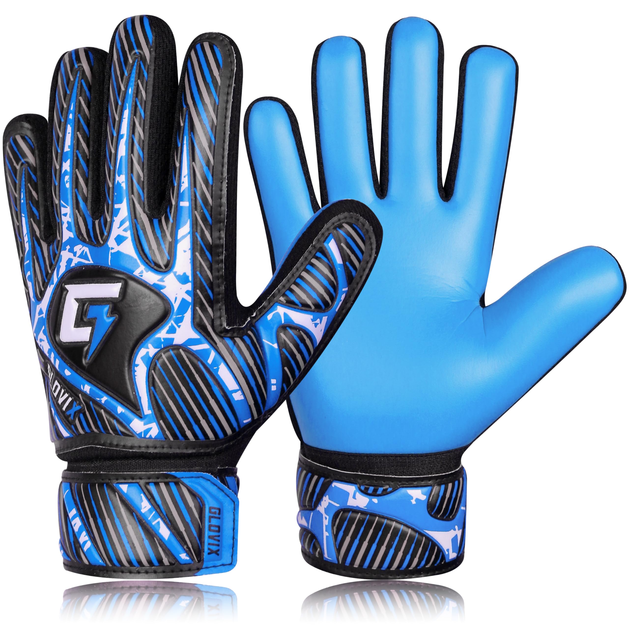 GLOVIX Kids Goalkeeper Gloves–Youth & Junior Football Goalie Gloves with Strong Grip,Breathable Mesh & Durable Palm–Boys Soccer Glove for Training (BLUE, Size 8 (M/L))