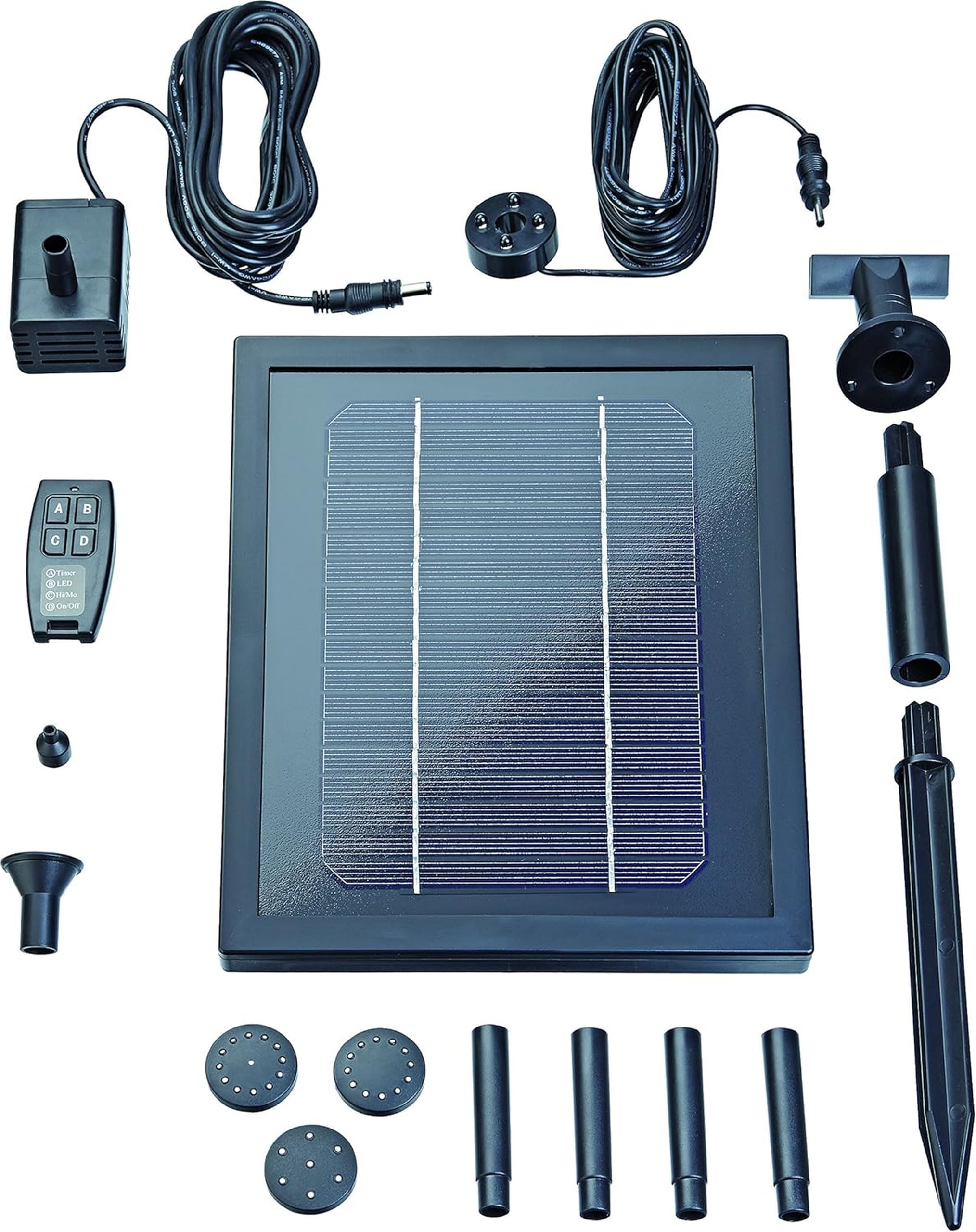 Pontec 43324 PondoSolar 250 Control - Solarwasserspielpumpe mit Akku und LED-Beleuchtung / Solarstromsystem für attraktive Fontänen, Black