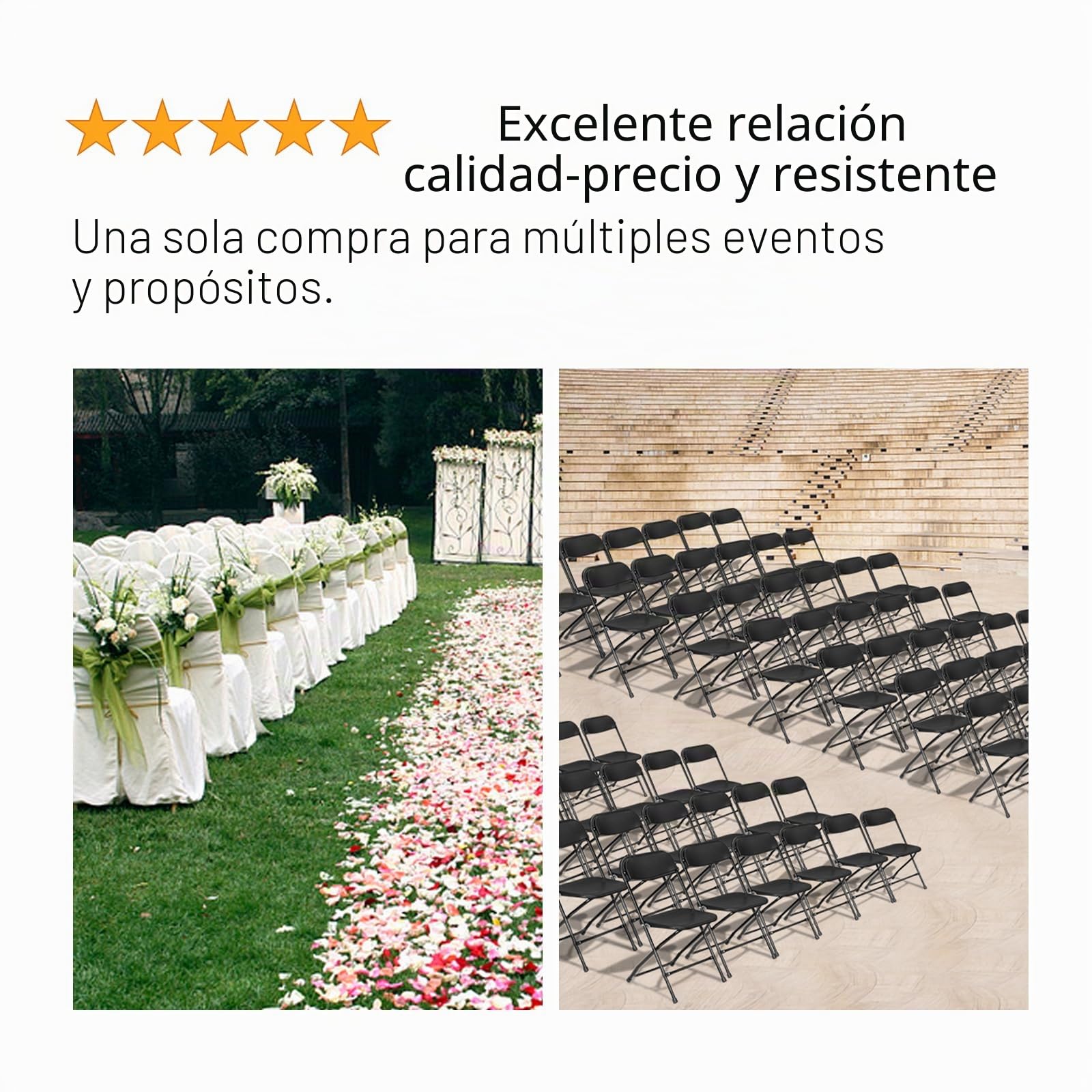 Bonnlo Set de 10 Sillas Plegables – Sillas de Comedor, Jardín, Camping, Plegables, para Balcón, Sala de Estar, Restaurante y Conferencias, Ergonómicas, 47x47x75 cm, hasta 150 kg, Negro